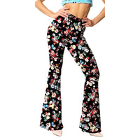 Floral print wide leg boho pants with a flared cut