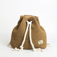 Woven Straw Hippie Backpack, Bucket Style