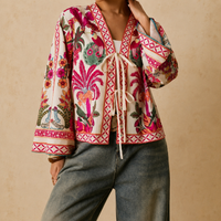 Boho Jacket – Short Floral Print, Tie-Front