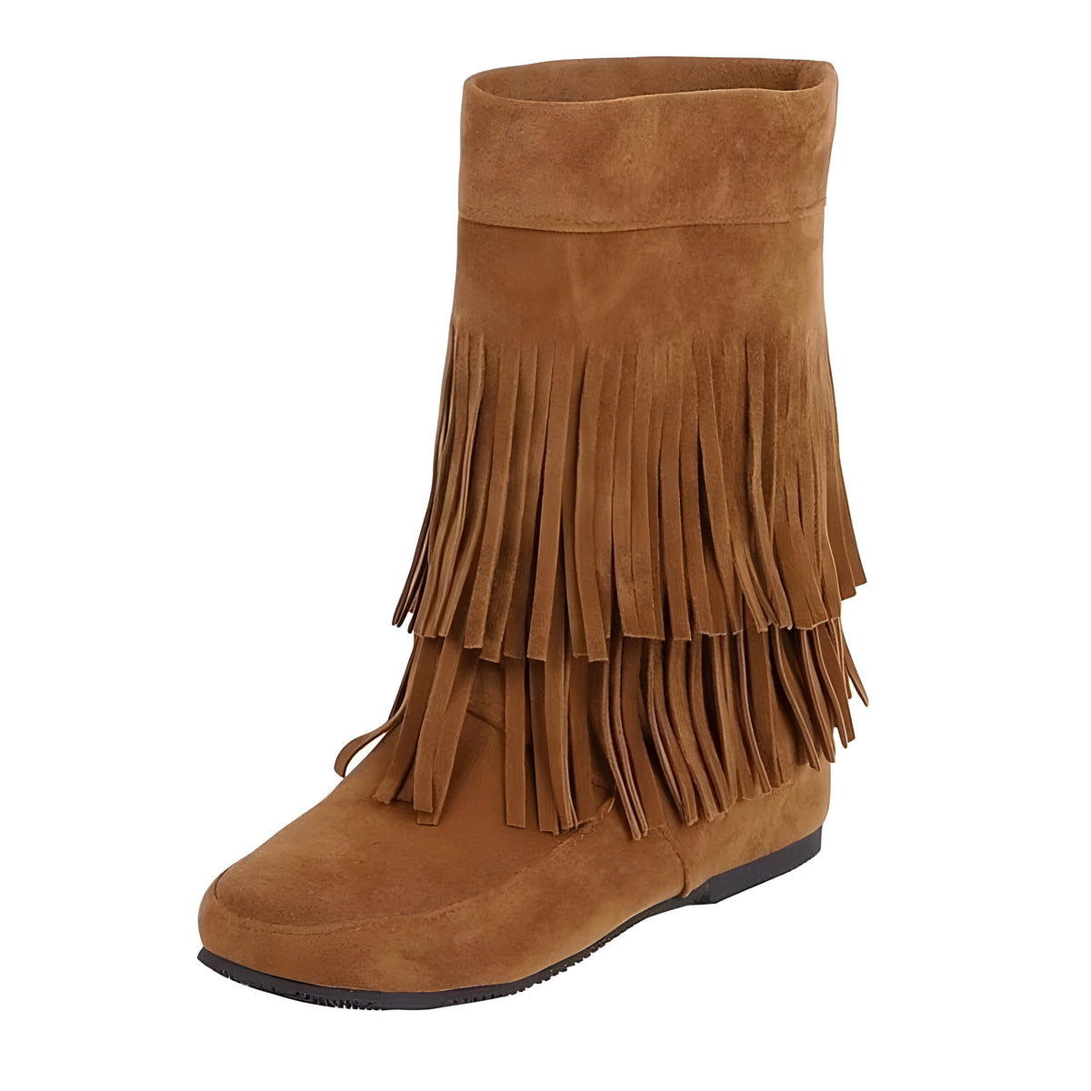 Camel suede fringe boots in a boho moccasin design
