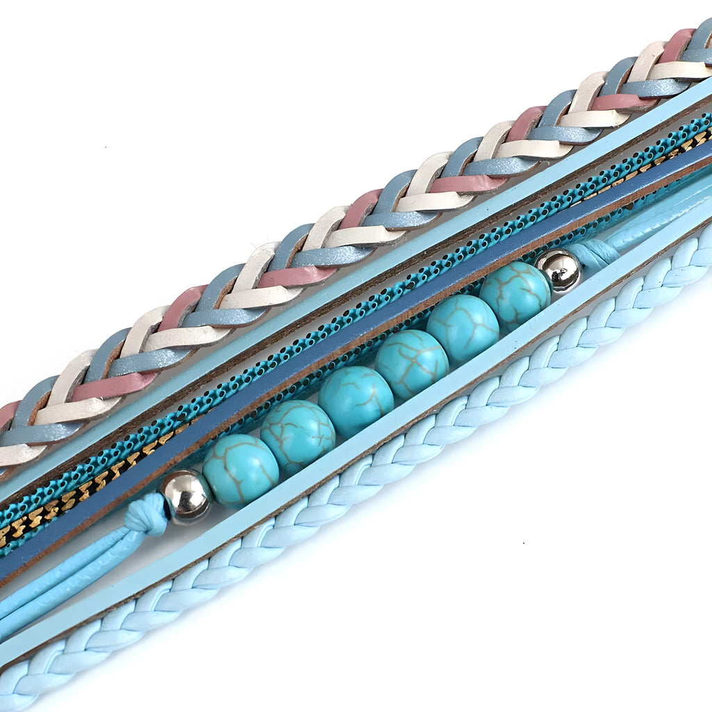 Close-up of the veined turquoise beads on the bracelet
