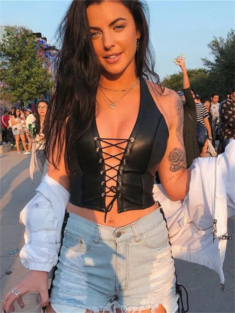 Women's Leather Crop Top