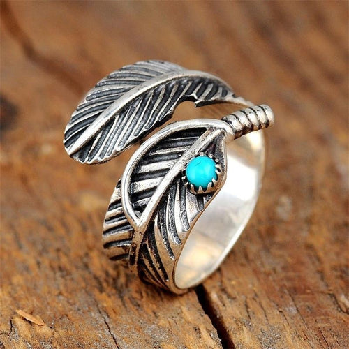 Verstellbarer Boho Ring aus versilbertem Metall mit Türkis-Muster