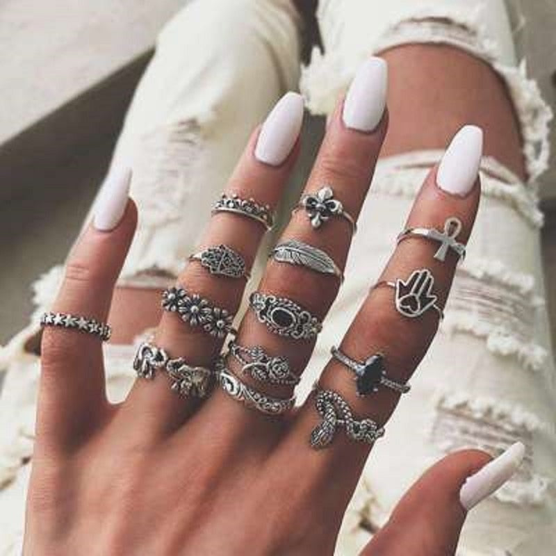 Boho hippie ring set in stainless steel