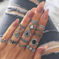 Adjustable boho hippie ring set in stainless steel