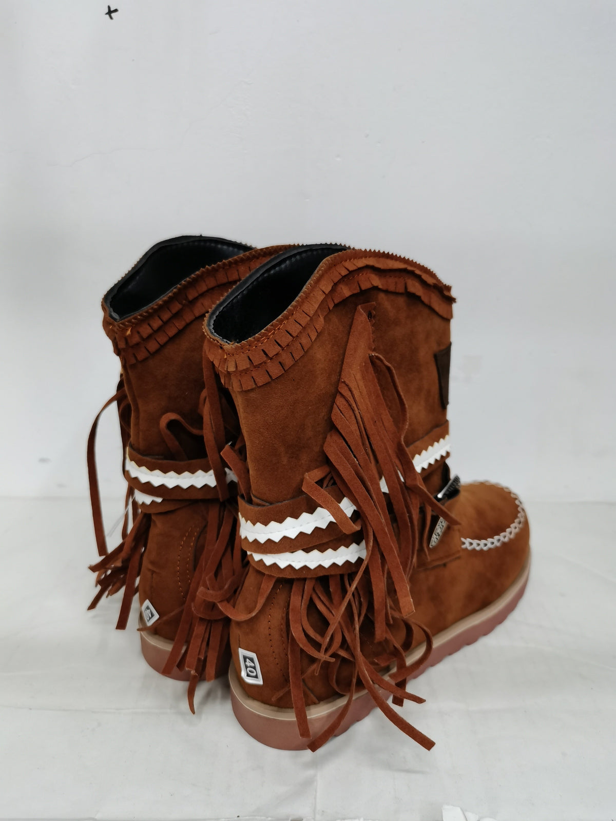 Frynsede Ruskindsstøvler, Boho-stil i Brun Moccasin-look