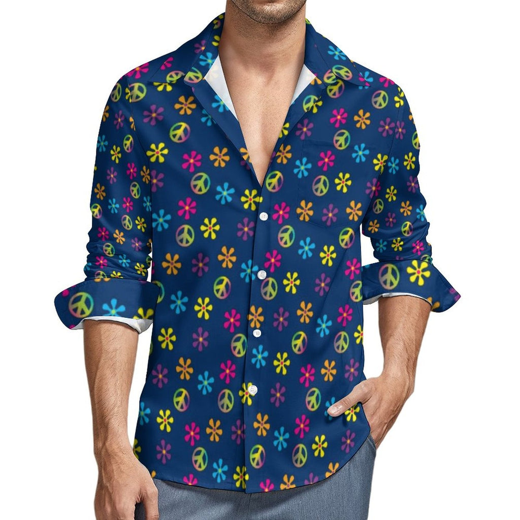 Hippie overhemd heren · flower power met regenboogmadeliefjes