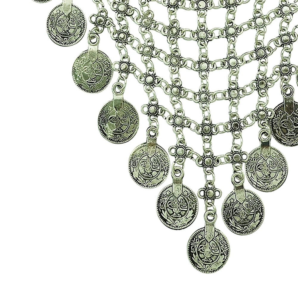 Bohemian Silver Coin Hippie Necklace