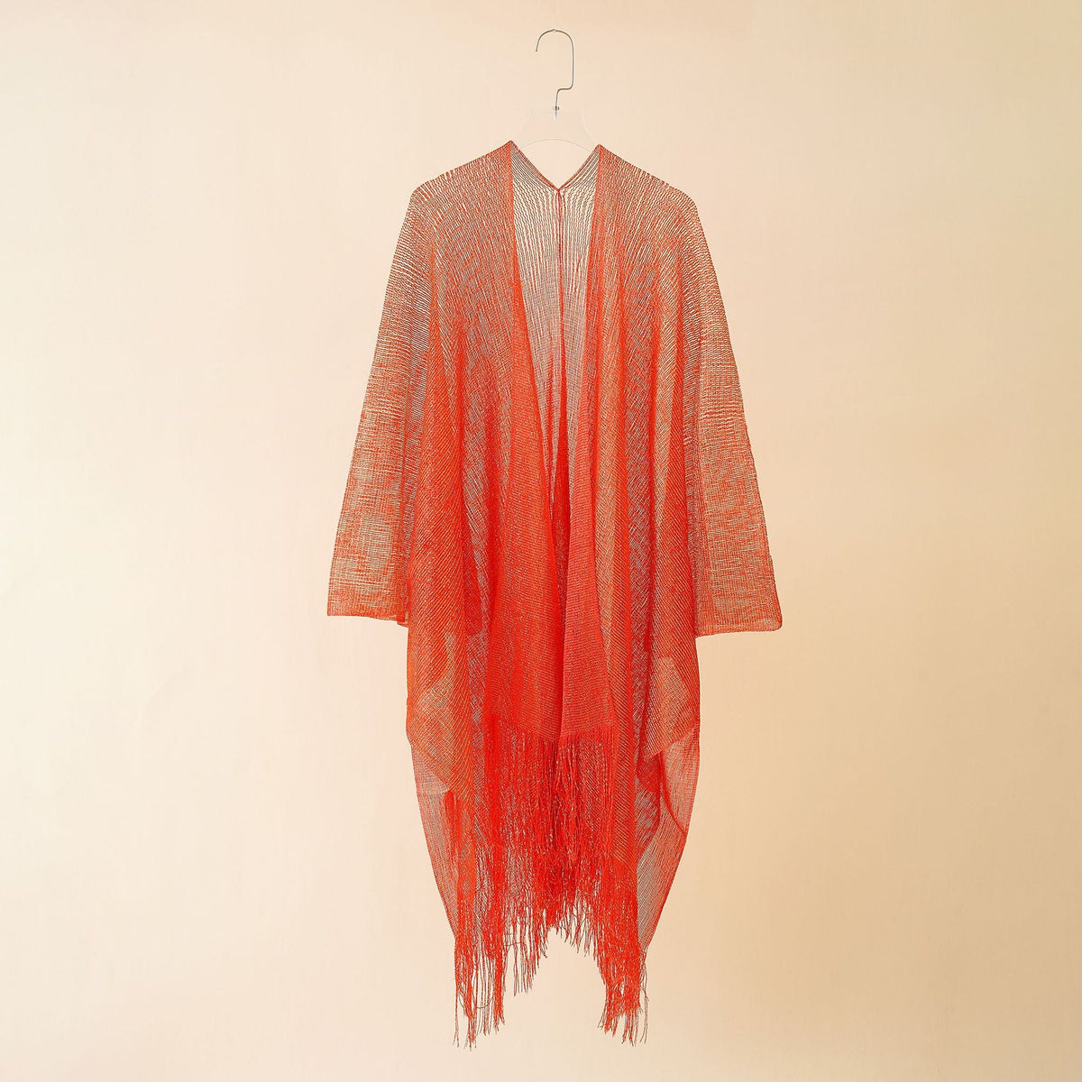 Red striped boho cardigan shown in an alternate view