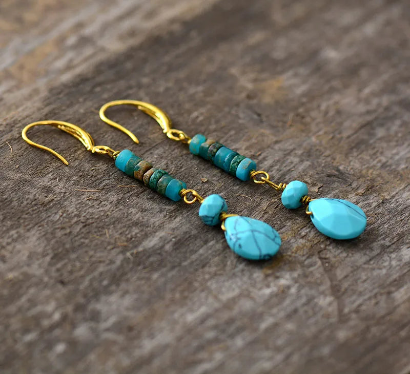 Turquoise & Gold Drop Hippie Earrings