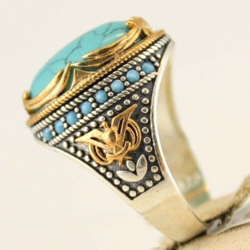 Turquoise & Gold Hippie Ring