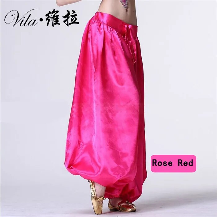 Loose satin harem pants, further view of the drape