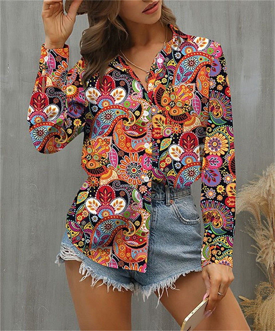 Psychedelische boho top voor dames in gedurfde, eigenzinnige kleuren