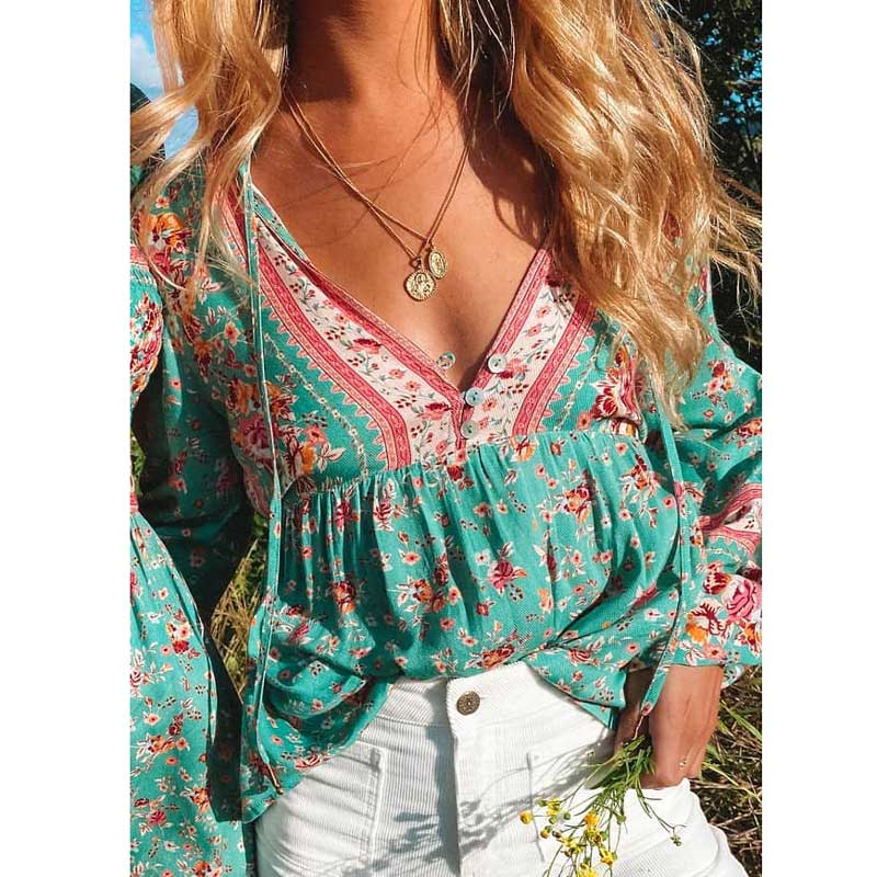 Boho top voor dames met kleurrijke motieven, extra beeld