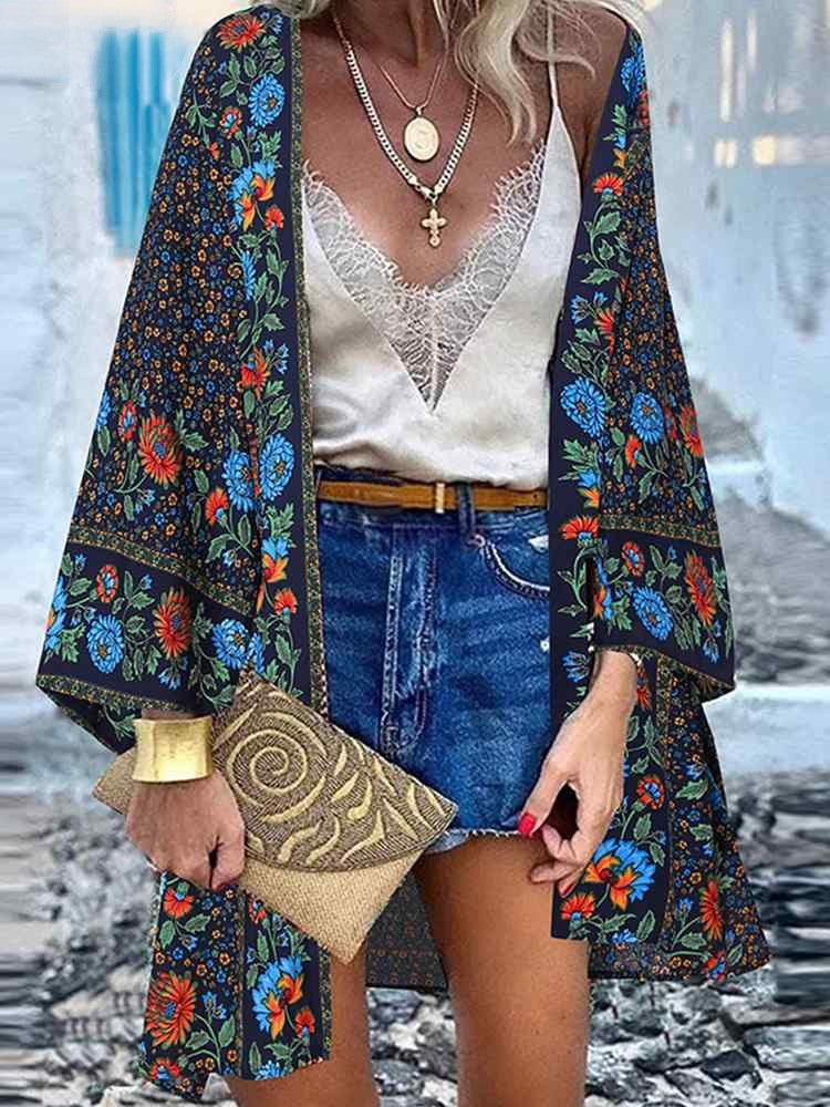 Blauwe soepele hippie top voor dames met ruime boho snit