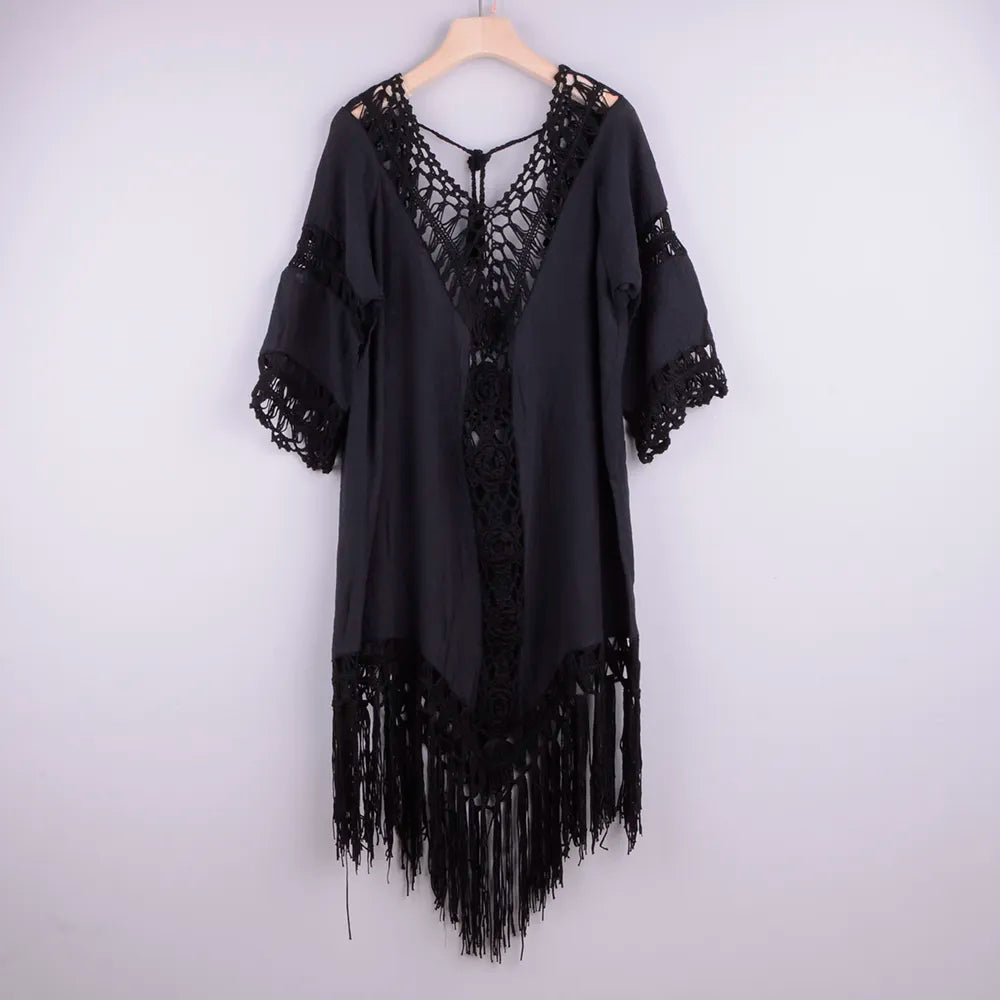 Open knit crochet beach cover up, alternate view