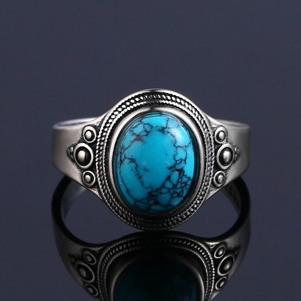 Southwestern turquoise hippie ring with polished brass details