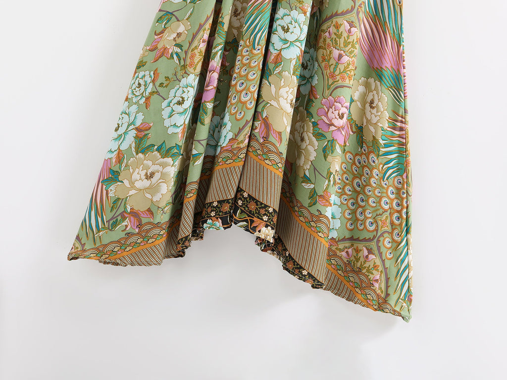 Boho maxi-jurk met bloemen en V-hals – hippie kleding