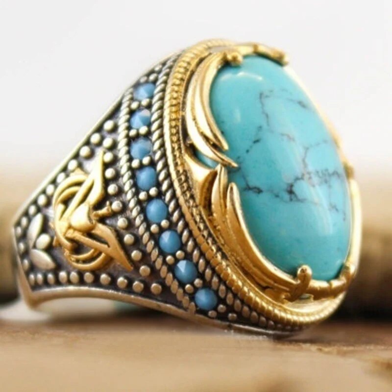 Turquoise & Gold Hippie Ring