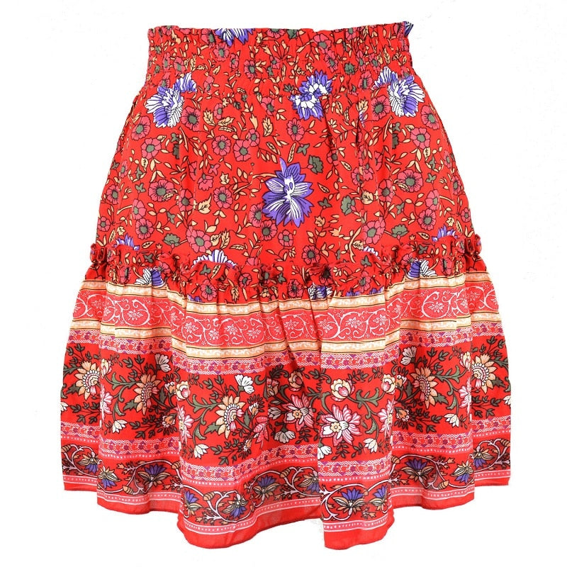 Womens Floral Short Hippie Skirt