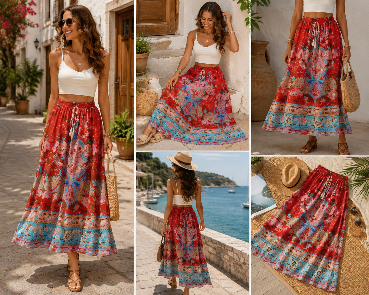 Boho Nederdel – Lang Chic 70'er Blomsterprint