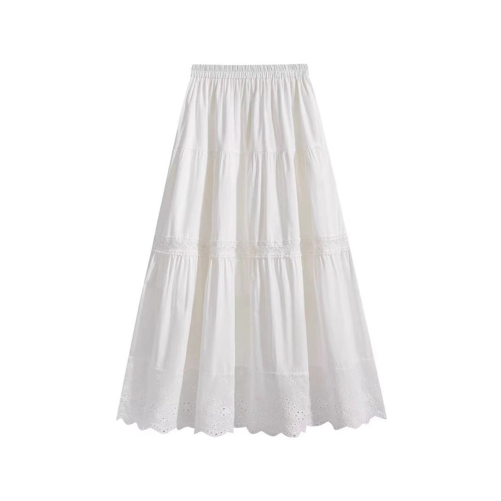 Witte hippie rok met geborduurde ruches