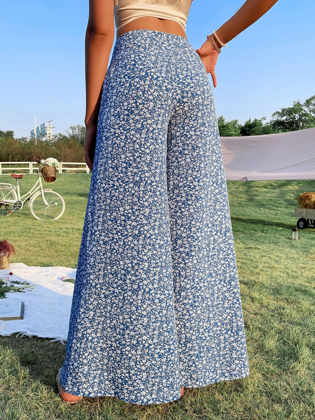 Suoralahkeiset boho-housut – puuvilla