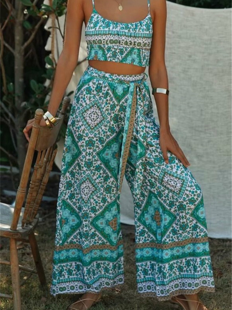 Flowy wide leg boho pants in a neutral color
