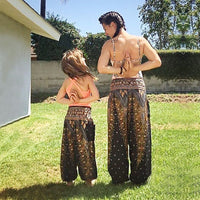 Baby wide leg boho pants with a retro print