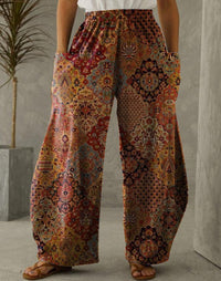 Wide leg hippie pants with a geometric retro print
