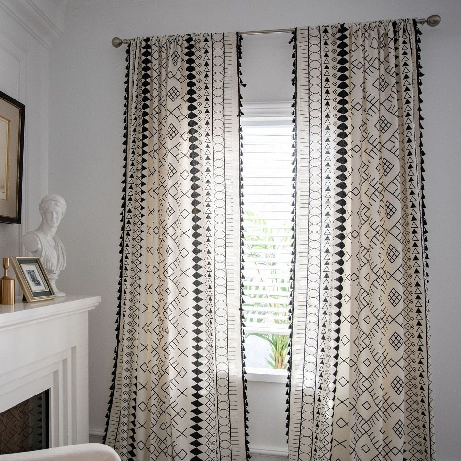 Hippie style curtains with a colorful psychedelic print