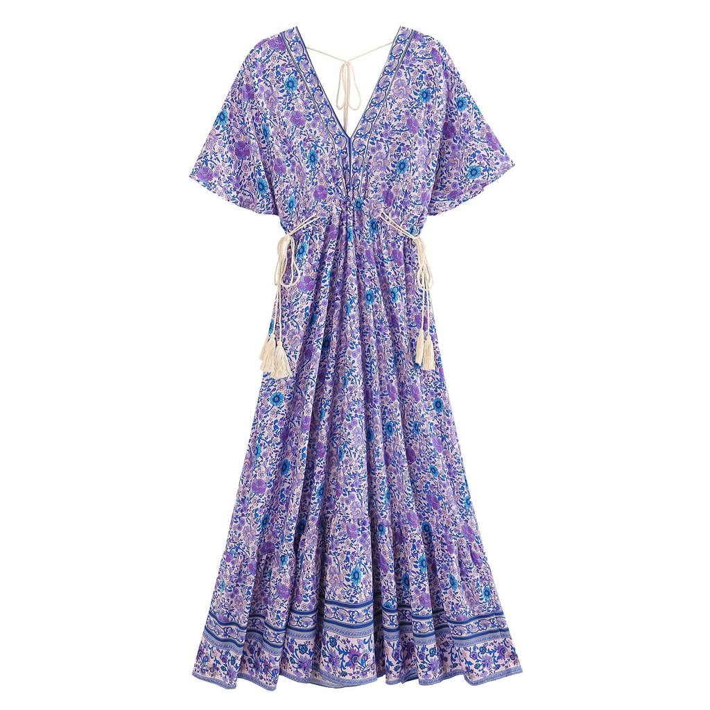 Boho maxi-jurk met bloemen en V-hals – hippie kleding