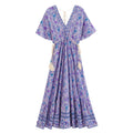Boho maxi-jurk met bloemen en V-hals – hippie kleding