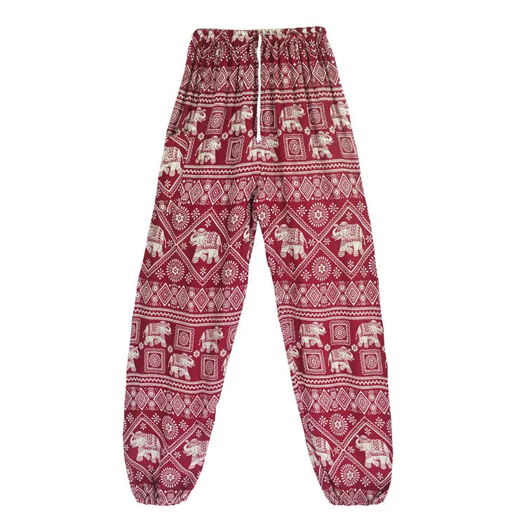Elephant print harem pants with elastic waist, another color