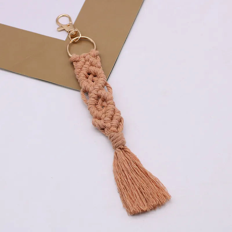 Knotted feather keychain shown in another color option