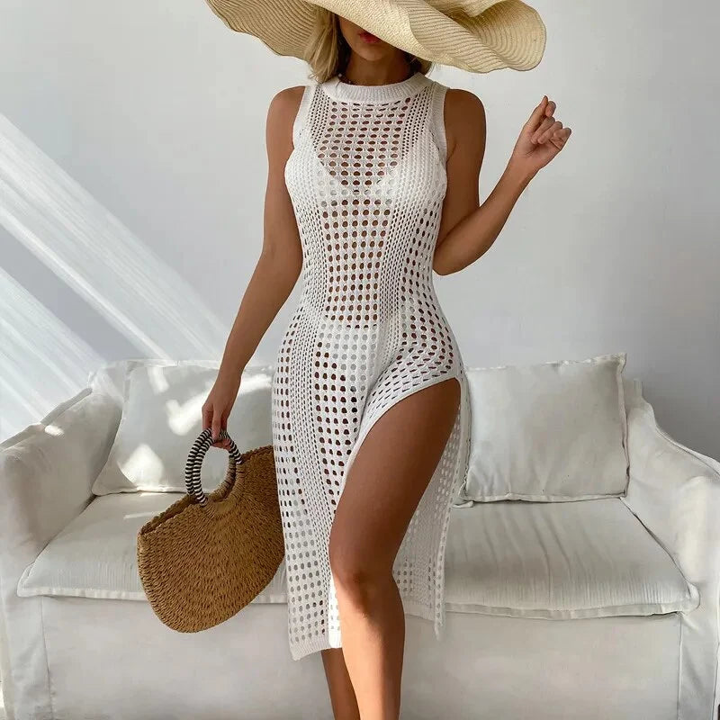 Swimsuit cover up shown in a full-length front view