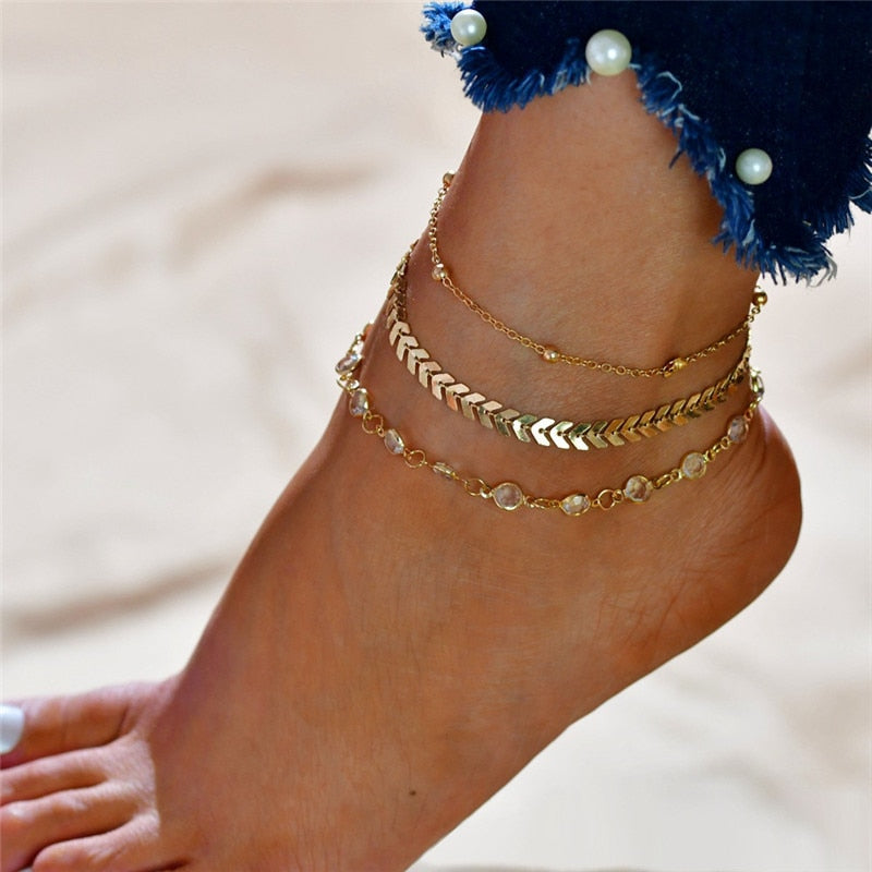 Gold Hippie Anklet Set of 3