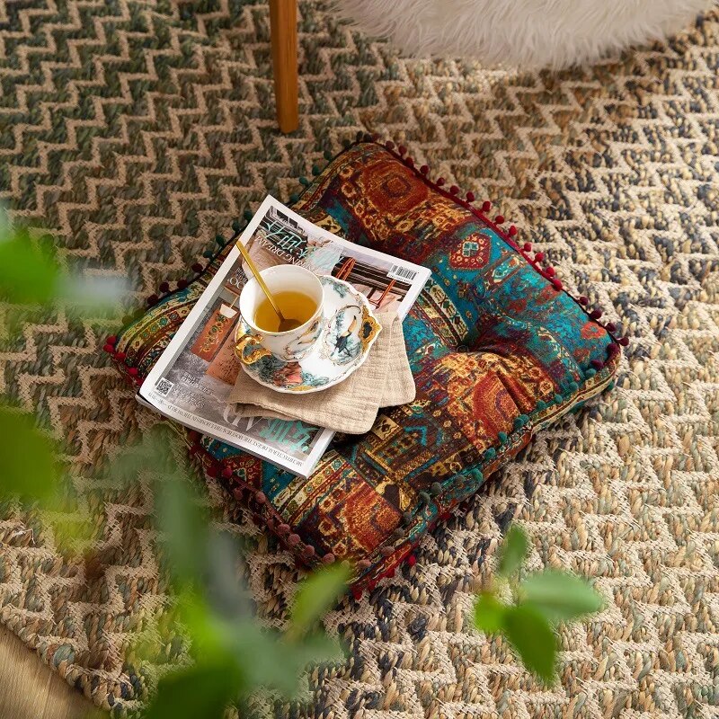 Blue Patchwork Boho Throw Pillow