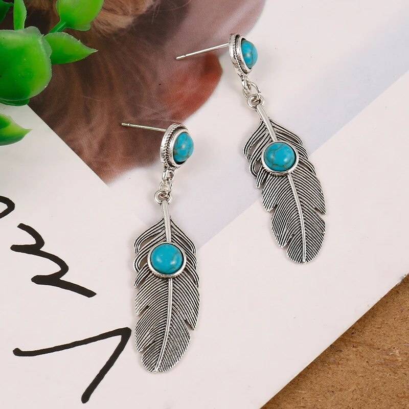 Turquoise & Silver Hippie Earrings