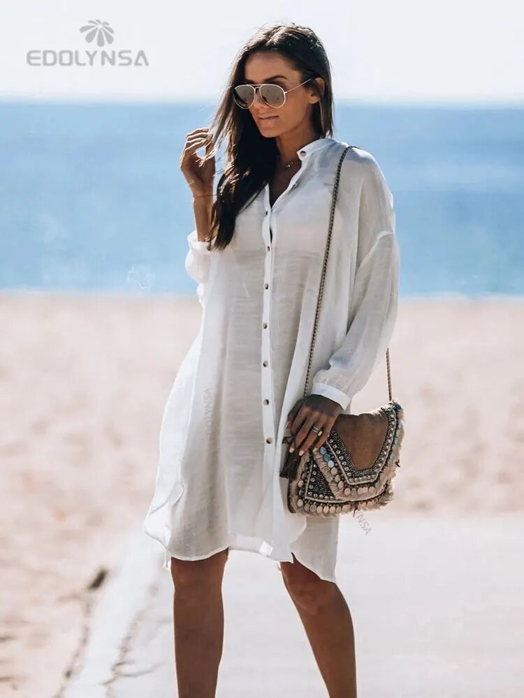 Nylon shirt swimsuit cover up worn loose over a swimsuit