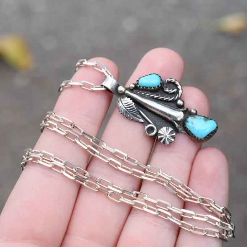 Turquoise Pendant Hippie Necklace