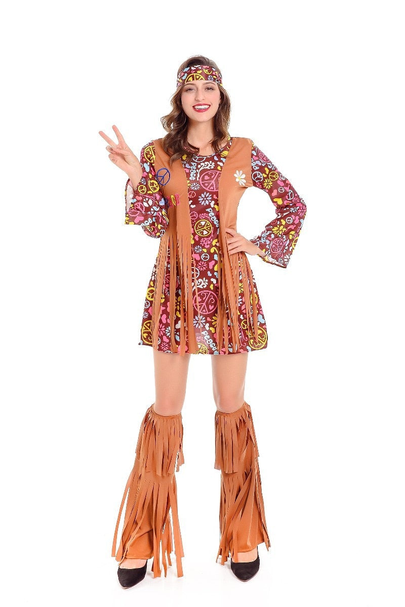 Womens Peace and Love Fringe Hippie Costume