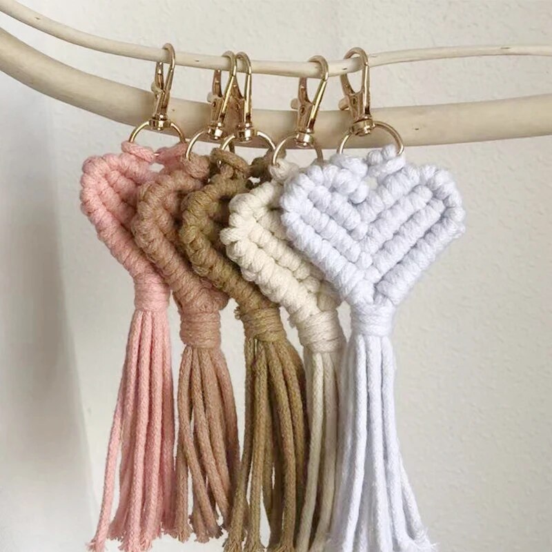 Cotton Heart Macrame Keychain