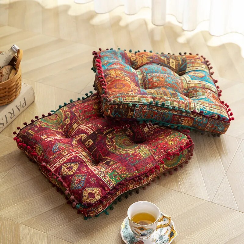 Blue Patchwork Boho Throw Pillow
