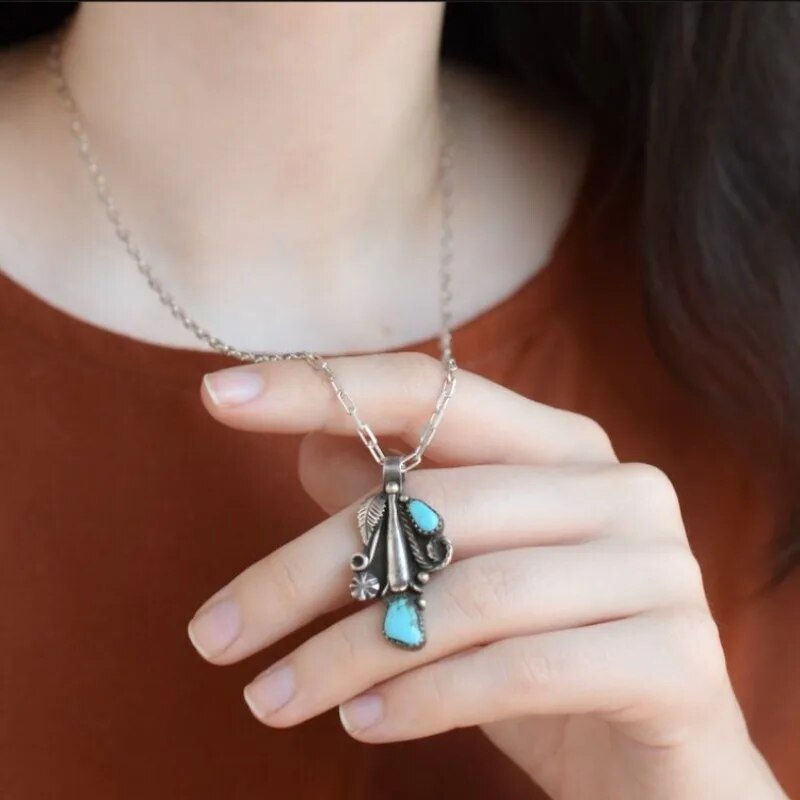 Turquoise Pendant Hippie Necklace
