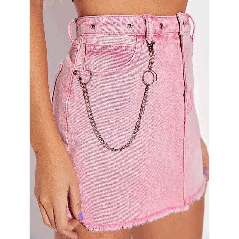 Jeans-Minirock mit Fransensaum, verwaschenes Pink