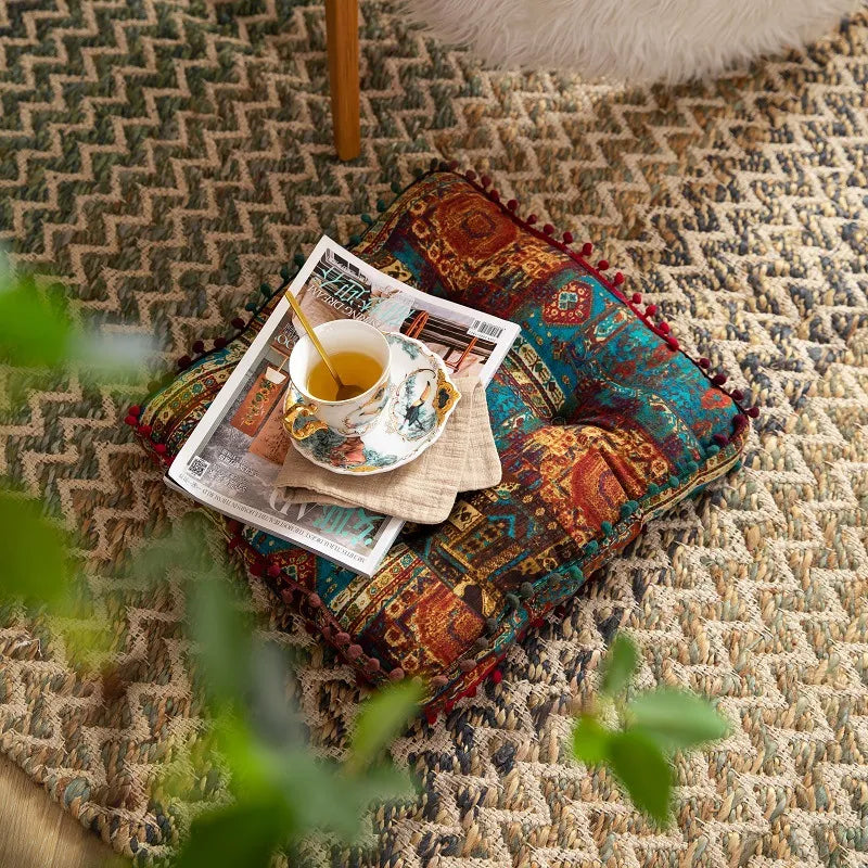 Blue Patchwork Boho Throw Pillow