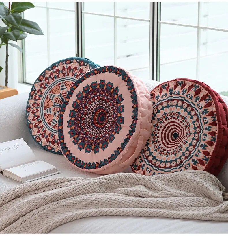 Pink Mandala Round Boho Chair Cushion
