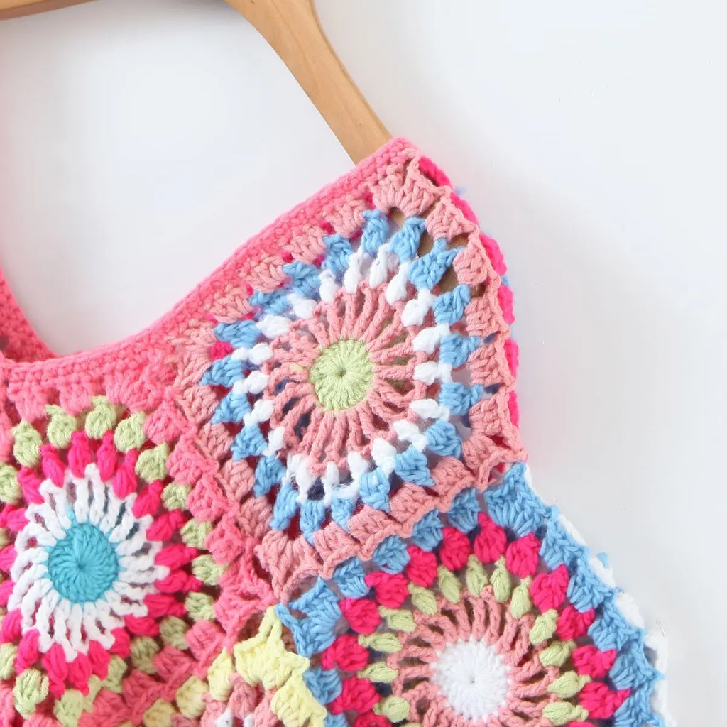 Crochet Crop Top – Multicolor Floral Boho