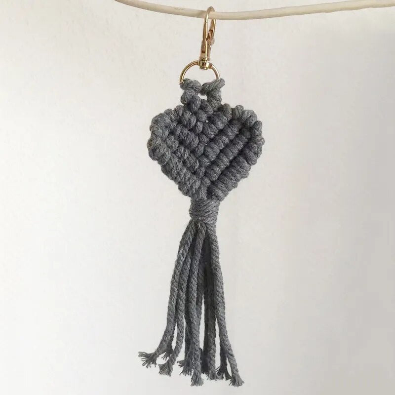 Braided heart keychain in cotton, one of fourteen shades